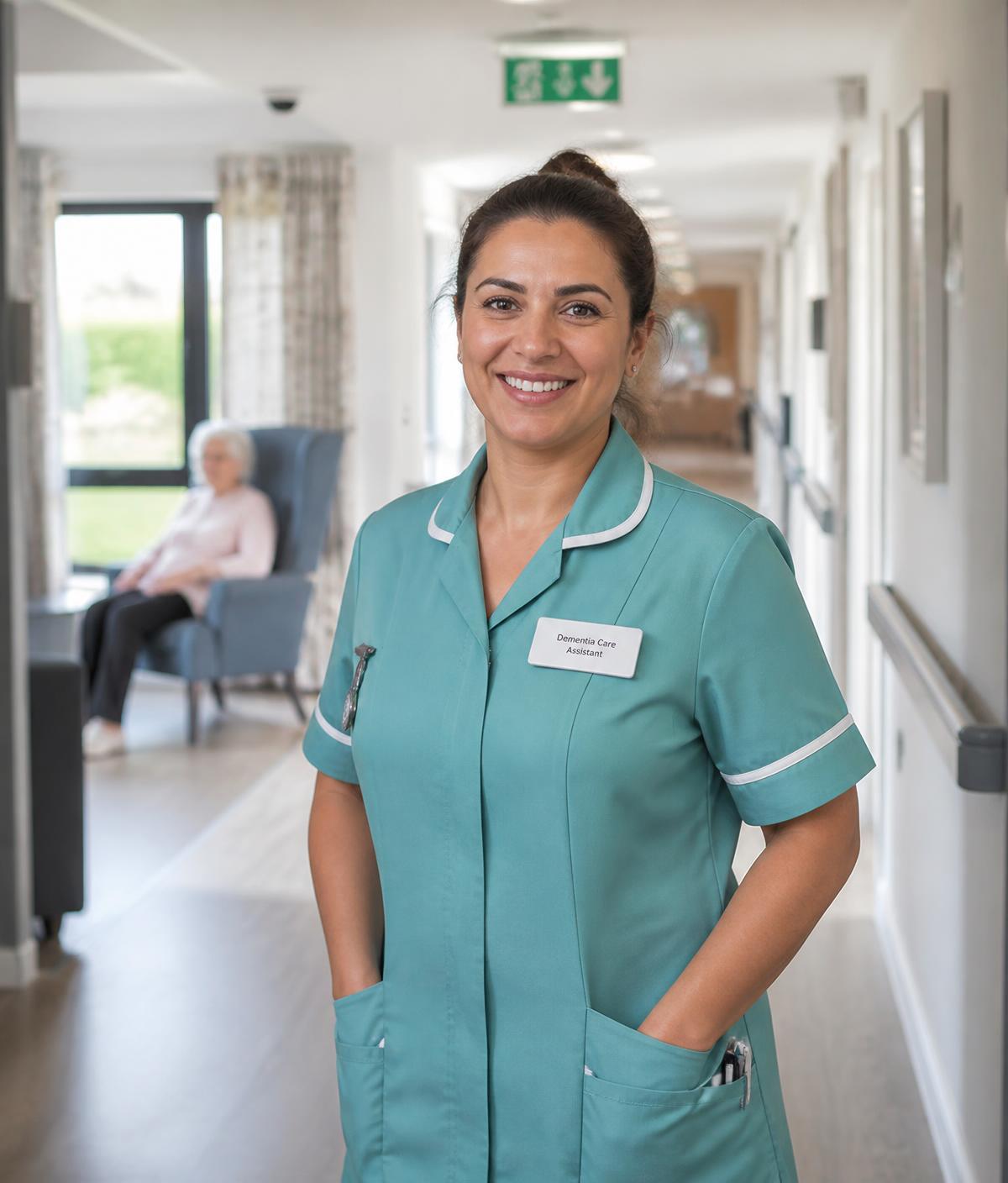 A care worker in a welcoming care environment